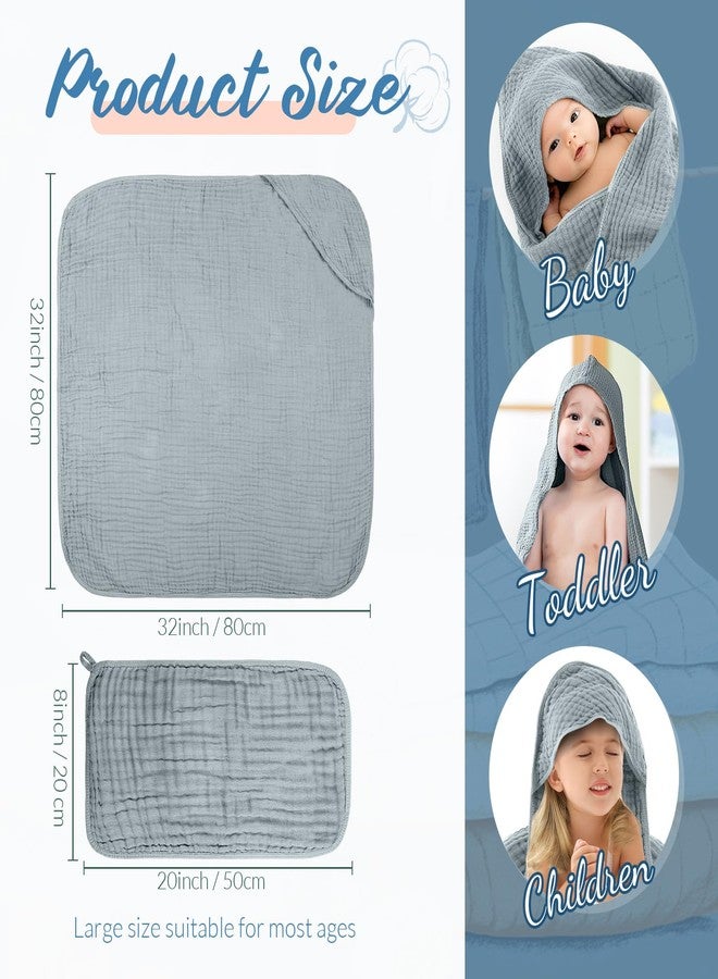 VitalCozy مجموعة فيتال كوزي المكونة من 8 قطع من مناشف الاستحمام وأغطية الوجه المصنوعة من الموسلين للأطفال، مناشف أطفال موسلين بغطاء رأس، بطانيات ماصة كهدية لحفلات استقبال المولود الجديد (أزرق، أبيض، 32 × 32 بوصة) - Image 2